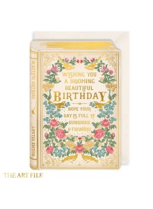 Поздравителна картичка  "Книга с приказки - С пожелание за цъфтящ красив рожден ден, надявамe се, че денят ви е пълен със слънце и цветя"